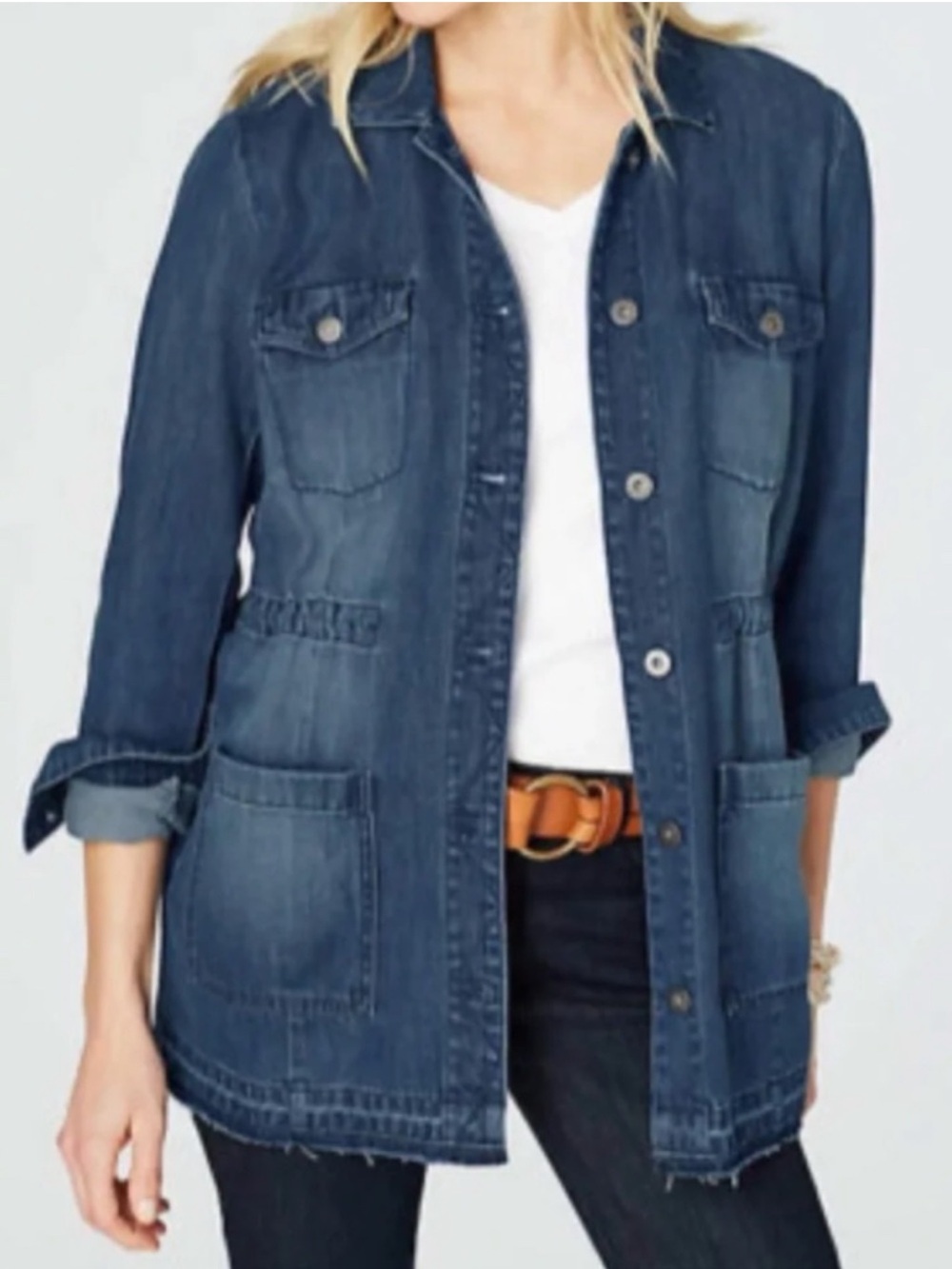 J. Jill Denim Anotak Jean Utility Jacket Chambray Top Shacket Pocket Shirt M